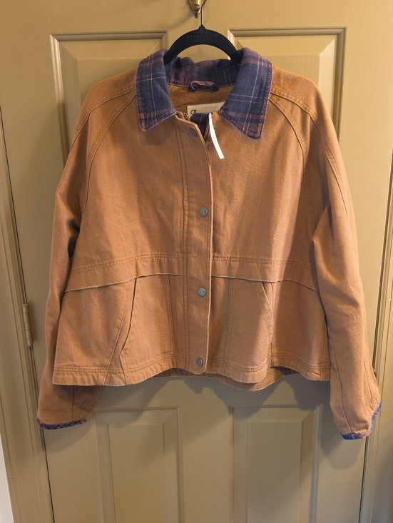 Pilcro Jackets & Blazers - Anthropologie Pilcro The Lexie Cropped Workwear Jacket Plaid Collar Tan NWT XL
